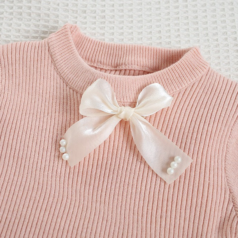Girls' Autumn New Bow Knitted Dress