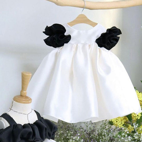 Elegant Baby Girls Black and White Contrast Color Bow Sling Princess Dress Toddler Communion Dress