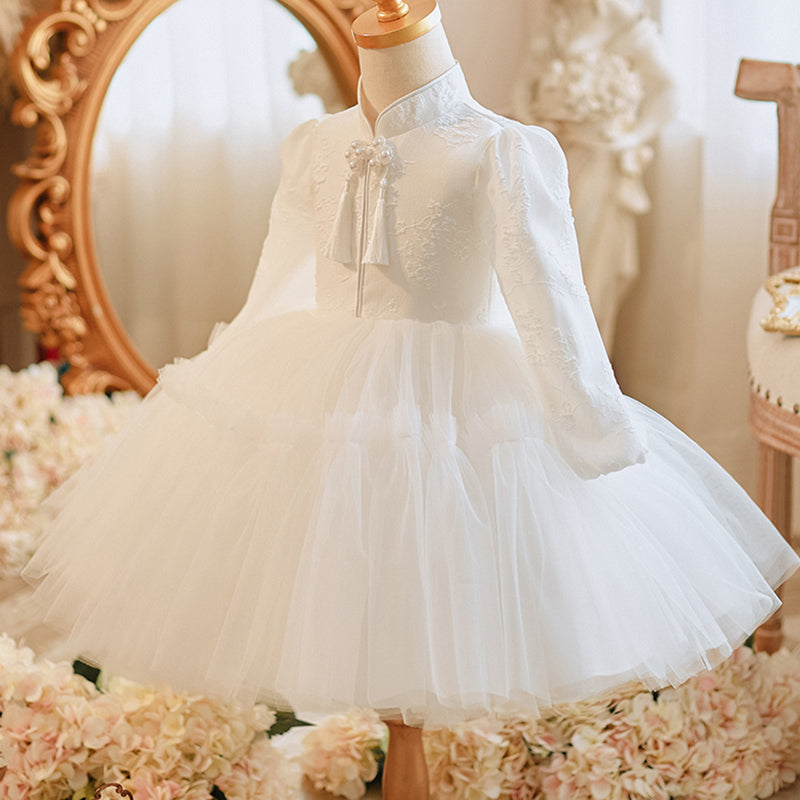 Retro Cute Girls White Dress First Birthday Party Princess Dress Retro Cute Girls White Dress First Birthday Party Princess Dress
