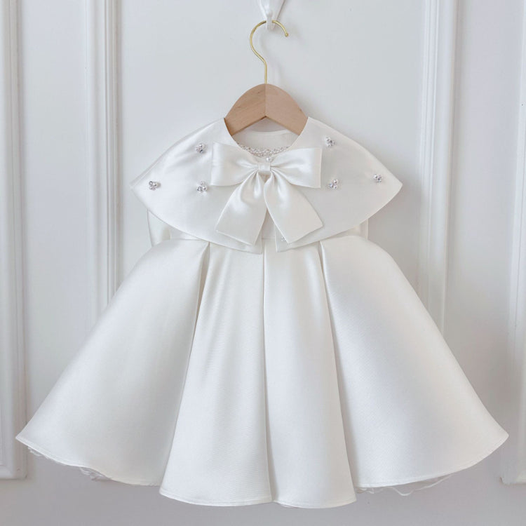 Elegant Baby Girl White Shawl First Communion Dress Toddler Christening Dress