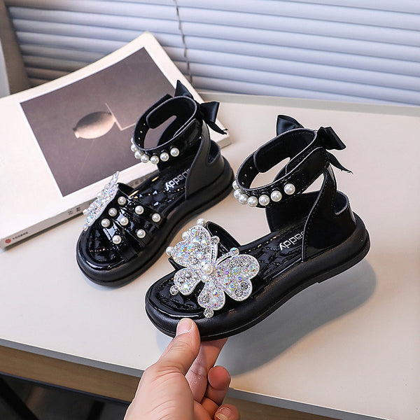 Girls Rhinestone Butterfly Shoes Children's Summer Princess Shoes