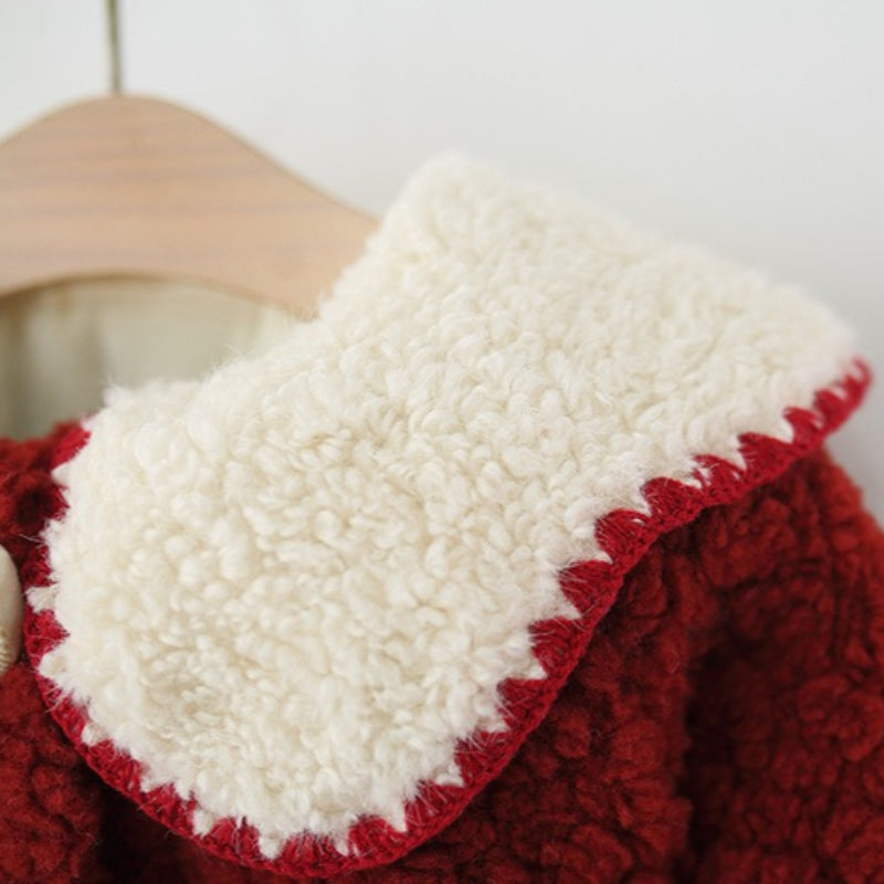 Girl's Winter Heart-Shaped Lapel Collared Coat