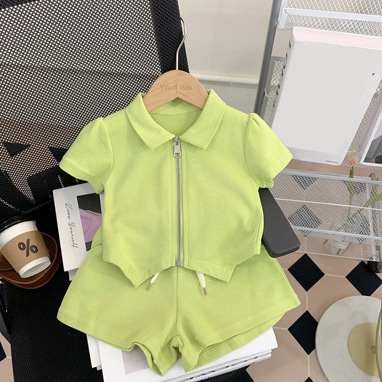 Cute Baby Girl Zipper Top and Shorts Two-piece Set