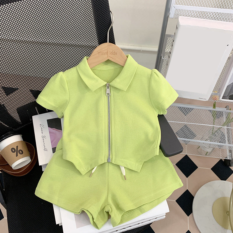 Cute Baby Girl Zipper Top and Shorts Two-piece Set