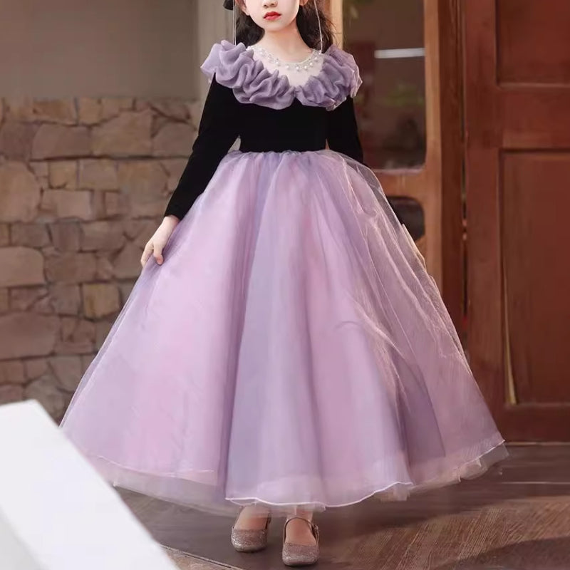 Girls Birthday Long Sleeve Dress Children Purple Puffy Princess Dress Girls Birthday Long Sleeve Dress Children Purple Puffy Princess Dress