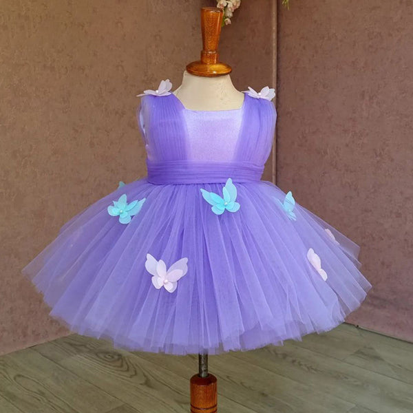 Baby Girl  Fluffy Dress Purple Butterfly Toddler  Birthday Princess Dress