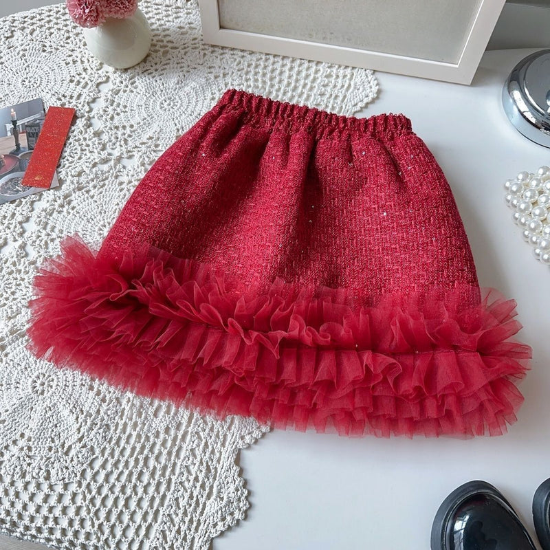 New Girls' Winter Christmas Coat Skirt Two-piece Set