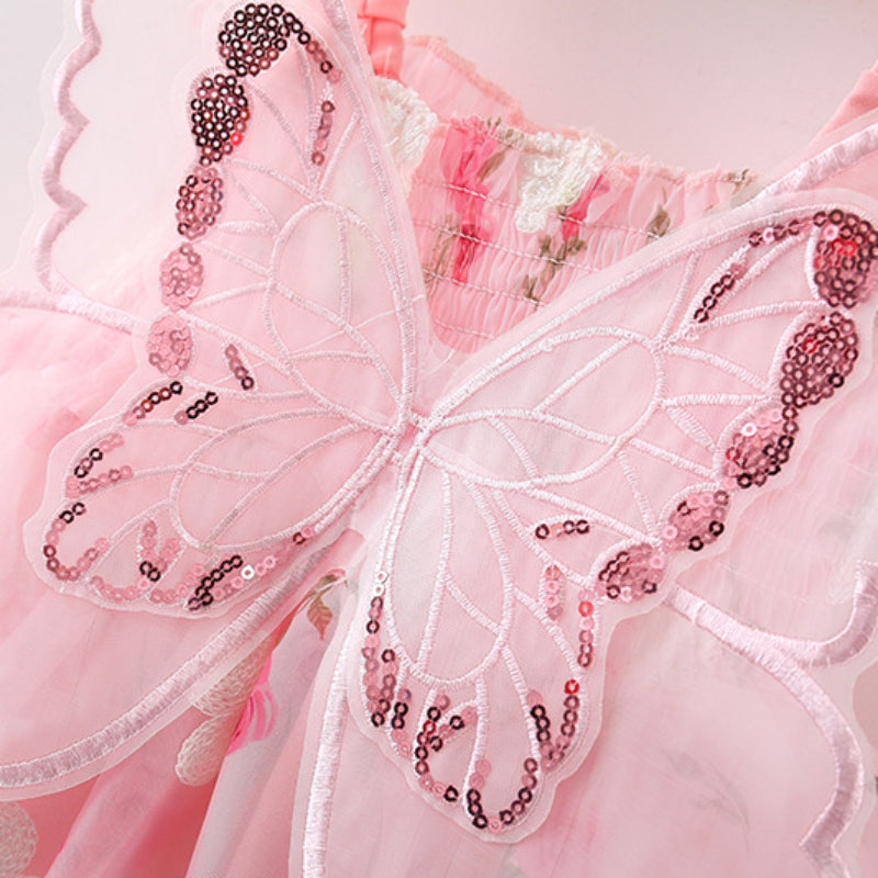 Marryshe - Little Girl Dresses - Baby Girl Embroidered Mesh Butterfly Wings Dress, Pink / 1-2 Years (90cm) Marryshe - Little Girl Dresses - Baby Girl Embroidered Mesh Butterfly Wings Dress, Pink / 1-2 Years (90cm)
