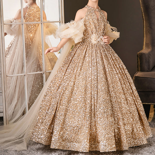 Girls Birthday Gold Dress Children's Sequin Princess Dress Girls Birthday Gold Dress Children's Sequin Princess Dress