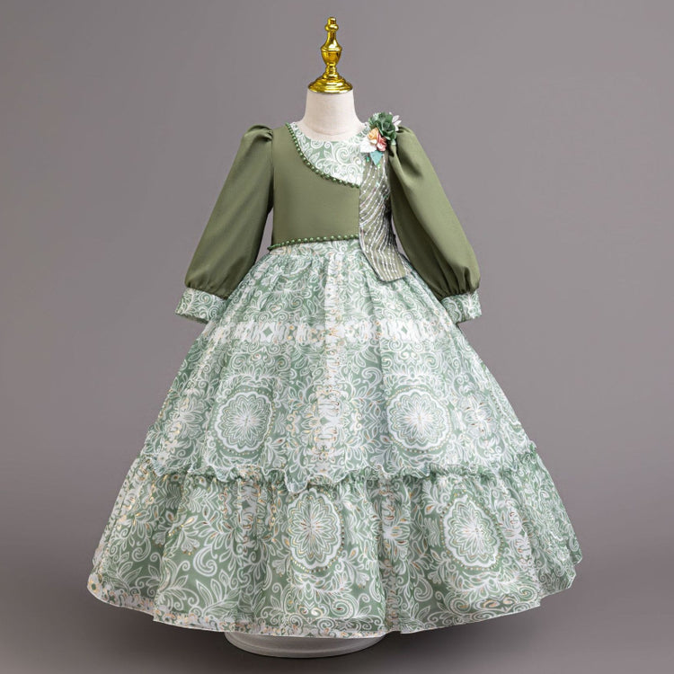 Girl's Long-sleeved Birthday Dress Girl's Festival Party Princess Dress