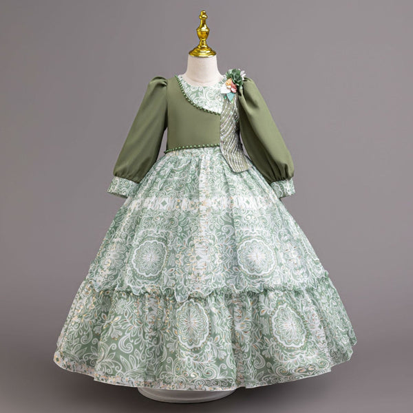 Girl's Long-sleeved Birthday Dress Girl's Festival Party Princess Dress