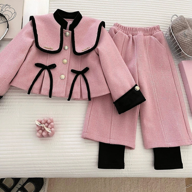 Girls' Winter Coat Casual Pants Two-Piece Set