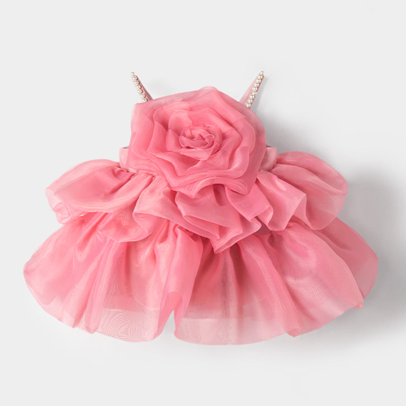Summer  Flower Girl Dress Rose Toddler Birthday Party Dress