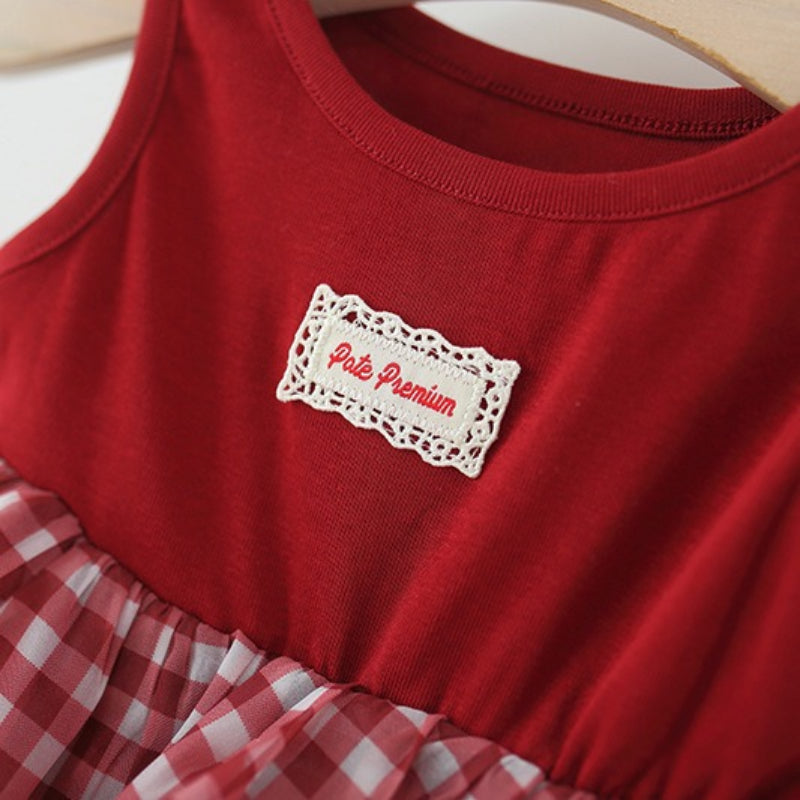Girls' Plaid Patchwork Vest Princess Dress