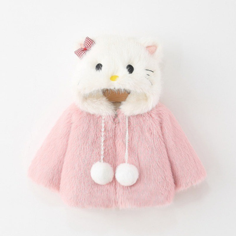 Girls' Winter Thickened Warm Hooded Cartoon Coat