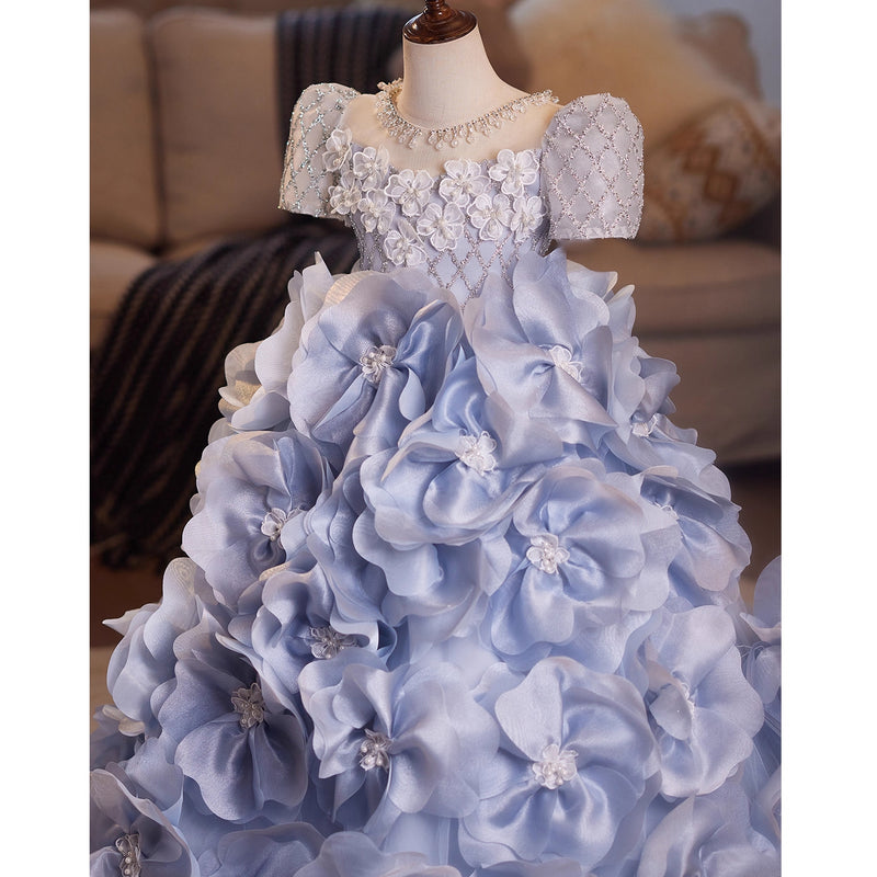 Girls Prom Dresses Children's Birthday Princess Dress Girls Pageant Blue Dress
