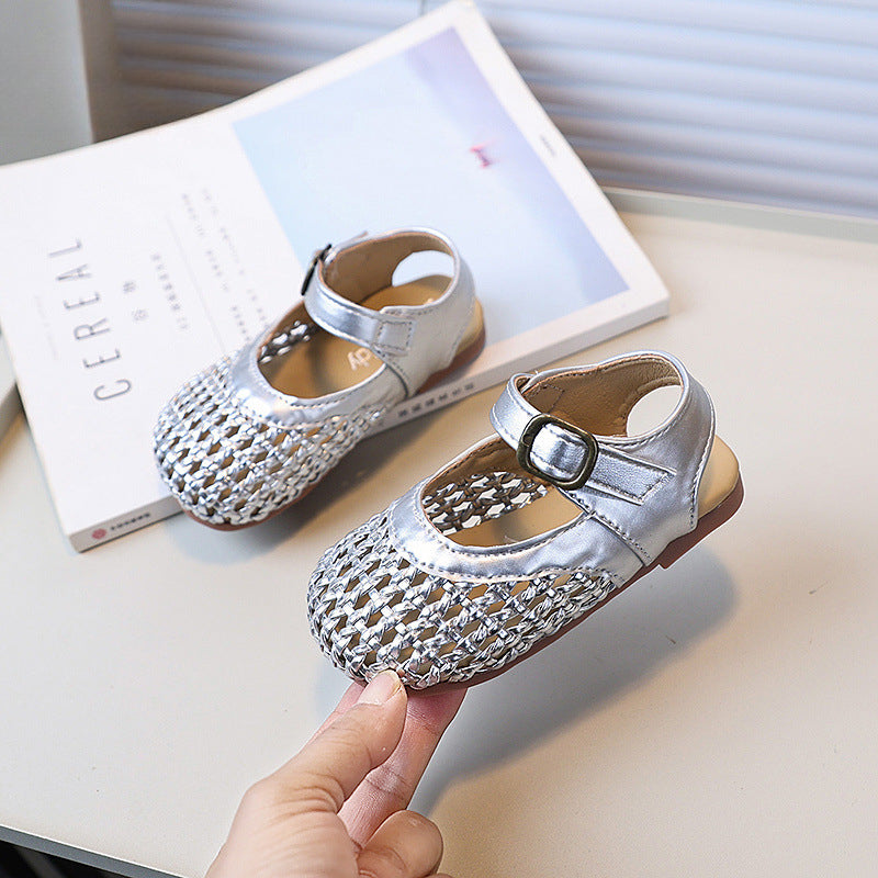 Girls Cute New Summer Woven Closed Toe Shoes