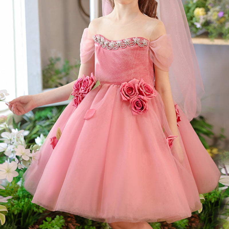 Pink Girls Birthday Dress Flower Girl Princess Dress