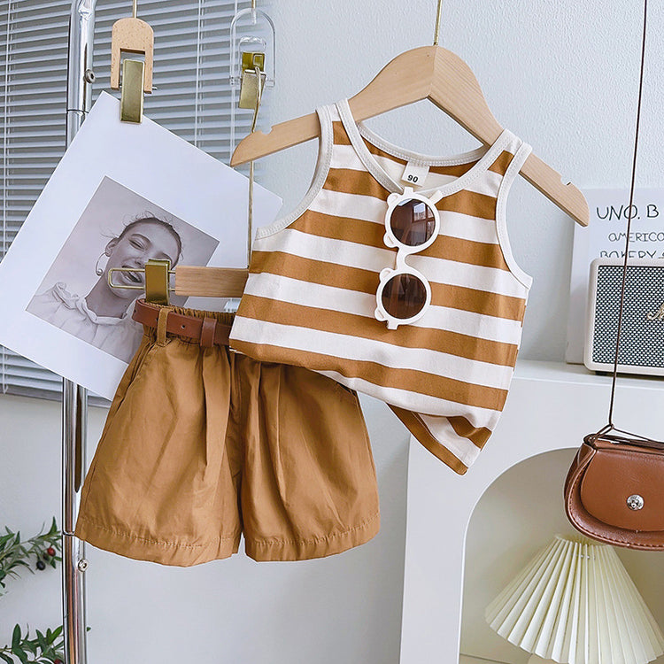 Cute Baby Girl Striped Camisole Shorts Two-piece Set