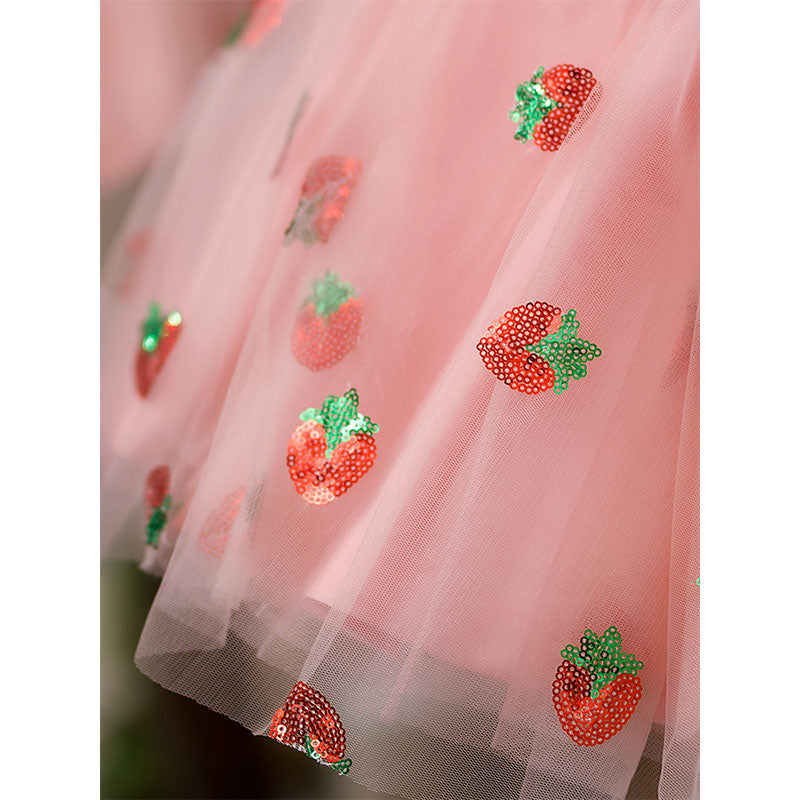 sequin strawberry dress Strawberry Sequin Dress Strawberry Dress Long Sleeve Ellie Wilde EW35016 Strawberry Tulle Organza Prom Dress