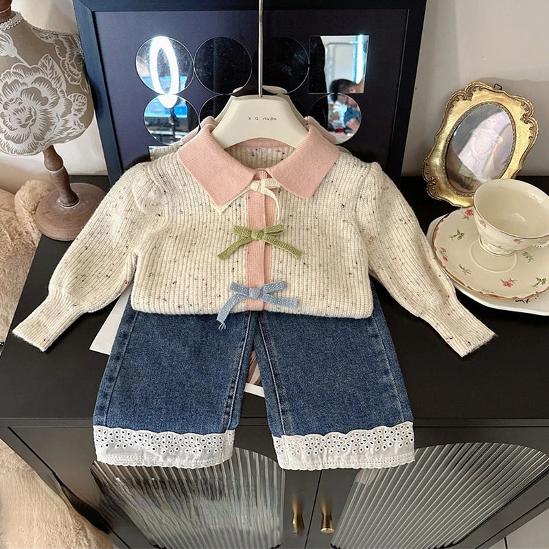 Girls' Bow Sweater Spring and Autumn Style