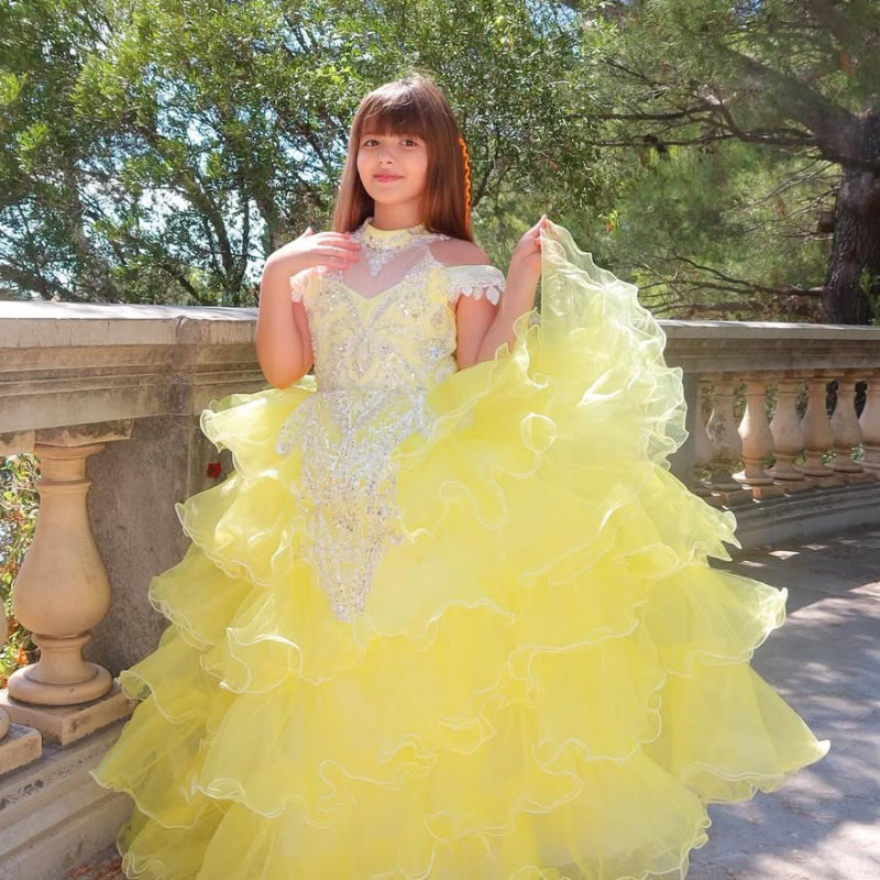 Girls Pageant Dresses Children's Yellow Sequined Princess Dress