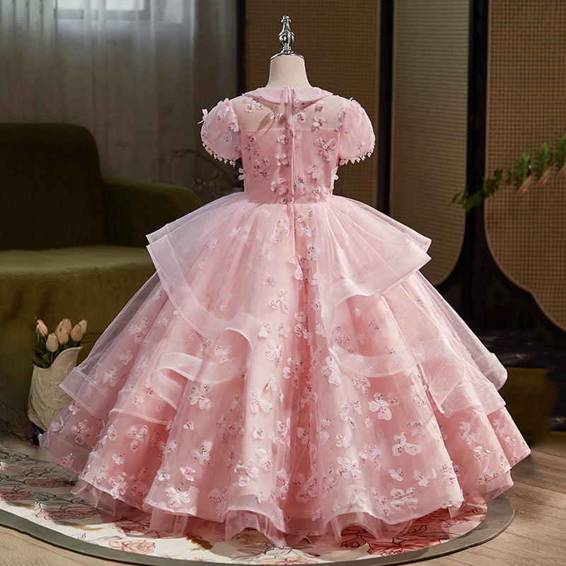 Girls Pink Birthday Princess Dress Children's Ball Puffy Dress