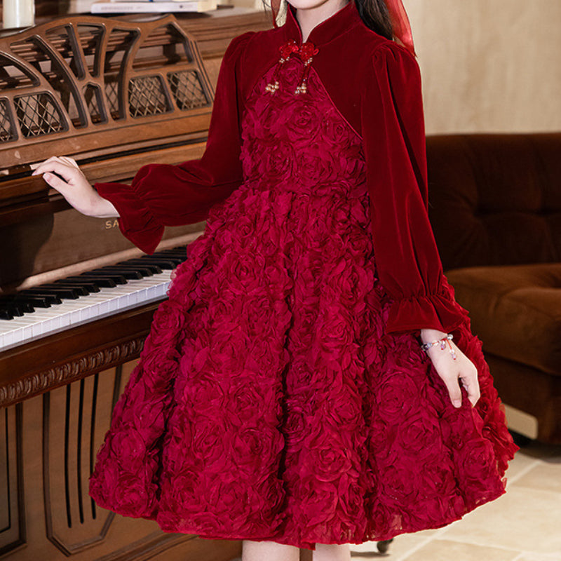 Girls Red Long Sleeve Birthday Dress Children Wedding Princess Dress marryshe Girls Red Long Sleeve Birthday Dress Children Wedding Princess Dress marryshe
