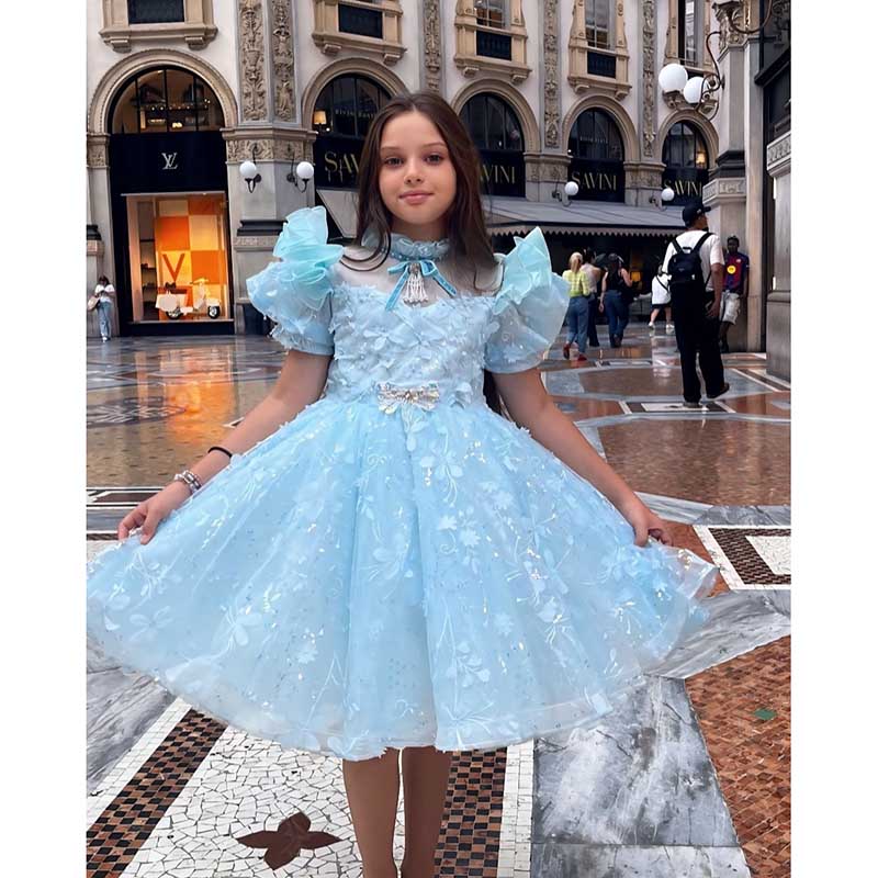 Baby Girl Dress Toddler Birthday Pageant Wedding Sequin Bow Fluffybow Puff Sleeves Dress
