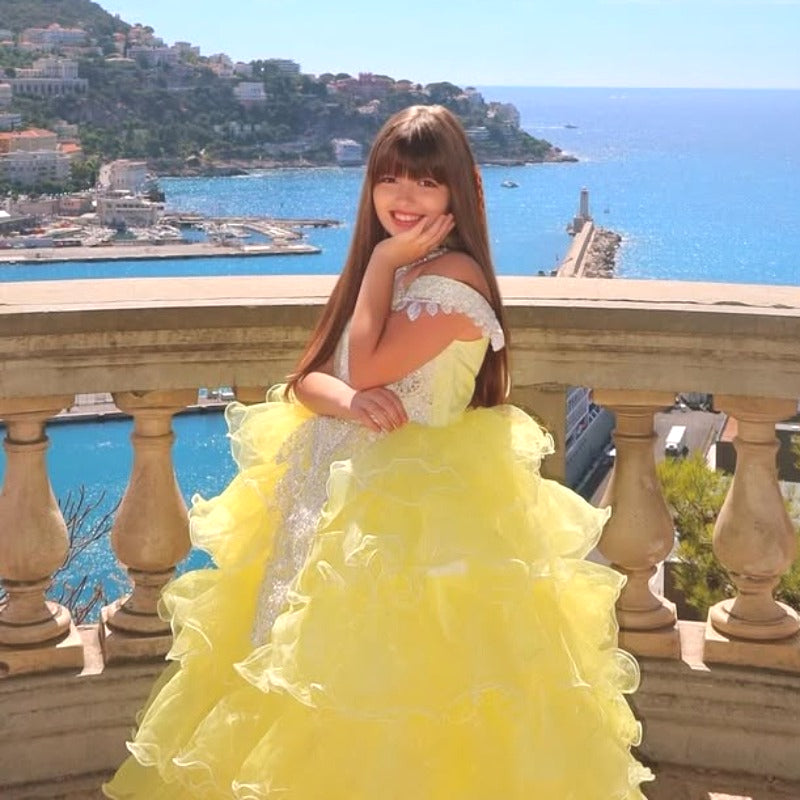Girls Pageant Dresses Children's Yellow Sequined Princess Dress