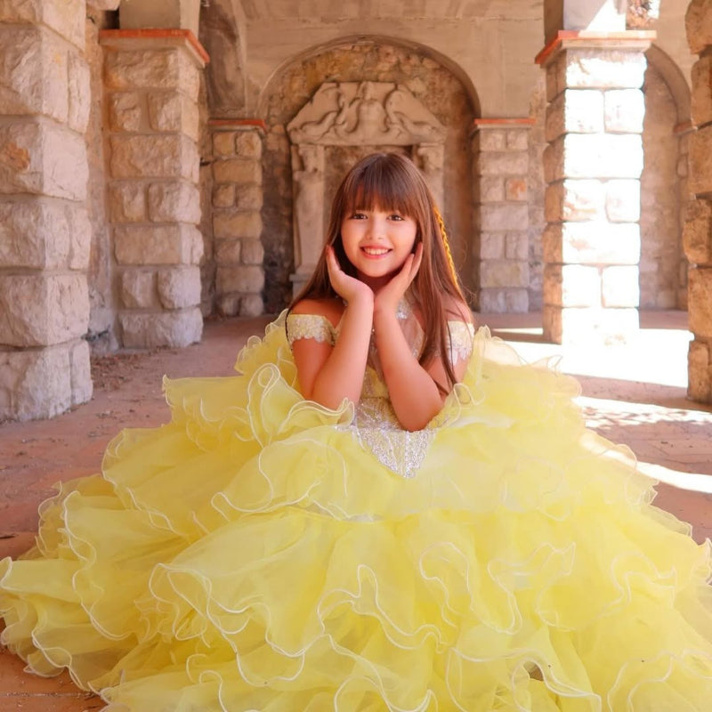 yellow dress princess Pastel Gown With 3D Floral Embellishment For Girls 1-2Y (16) Yellow was chosen as the main color and it is home to the most special shade of yellow Off Shoulder Yellow Princess Pageant