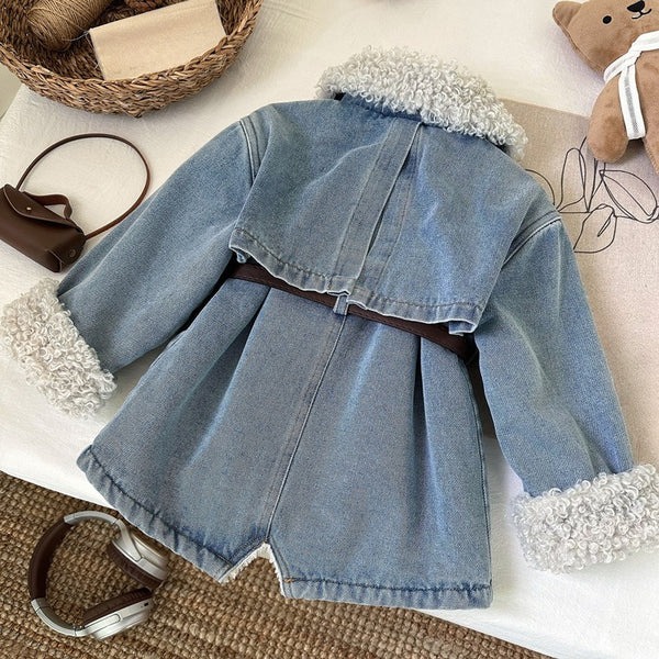 Girls New Winter Warm Soft Denim Jacket