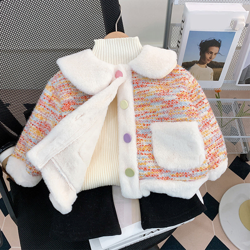 Cute Baby Girl Doll Collar New Year's Warm Sweater Three-piece Set