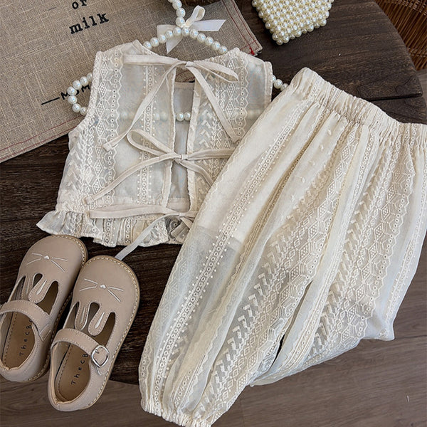Baby Girl's Mesh Vest and Trousers Two-piece Set