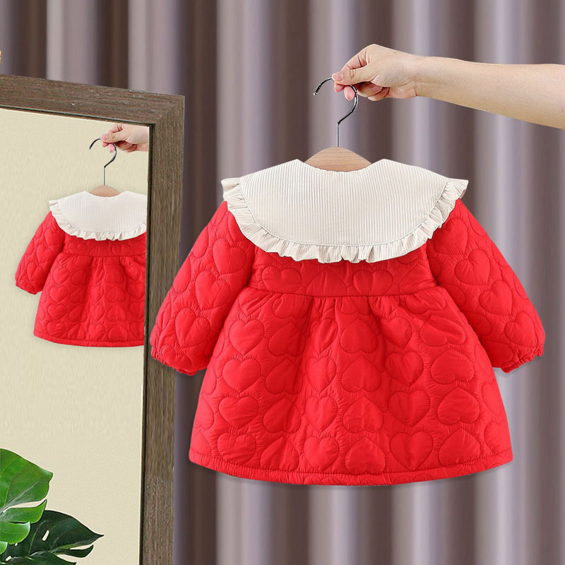 Baby Girl Autumn And Winter Flower Coat Toddler Doll Collar Ruffles Sweet Warm Coat