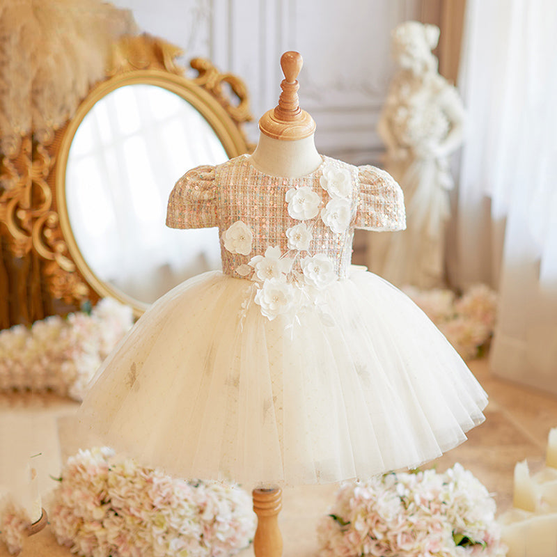 Elegant Baby Baby Girl Dresses Toddler Flowery Pageant Dresses, Champagne / 2-3 Years (100cm)