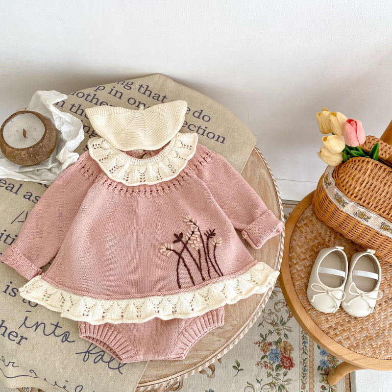 Baby Girl Ruffle Collar Knitted Two-piece Set