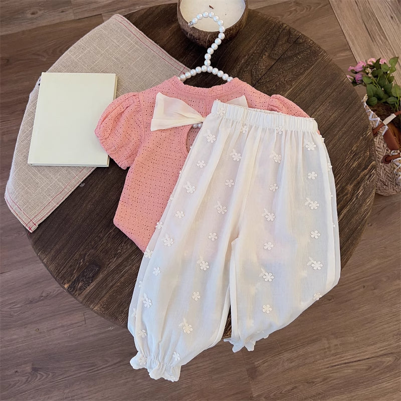 Cute Baby Summer Thin Girls White Pants Pink Top