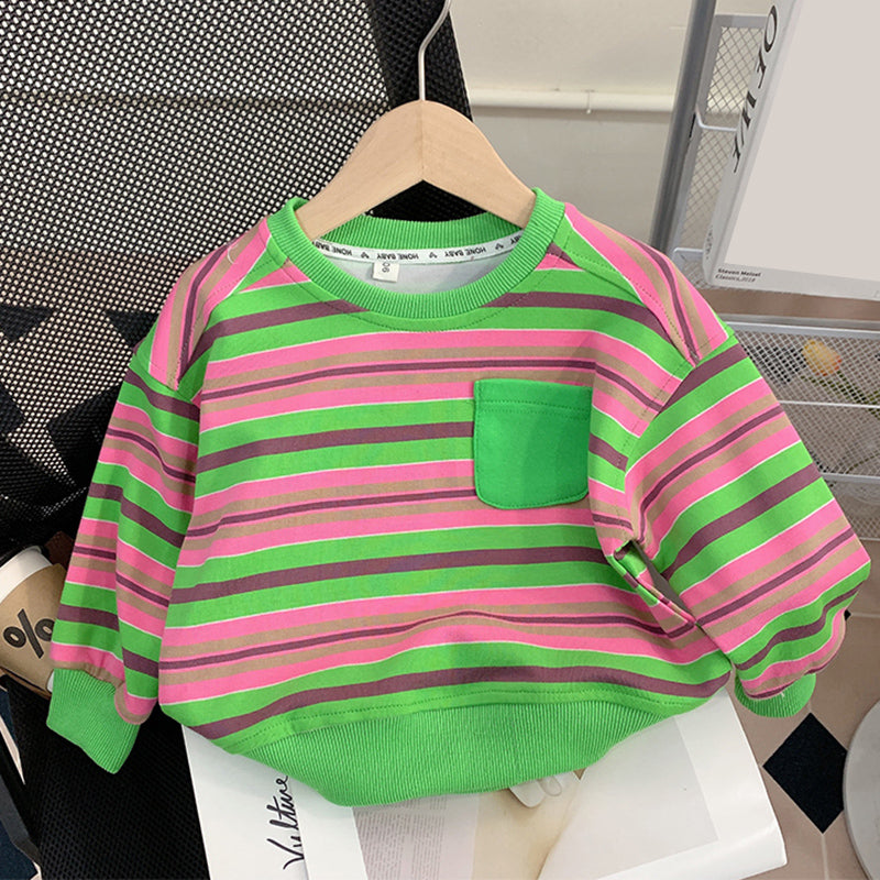 Cute Baby Girl's Two-piece Set of Contrasting Striped Straight Pants