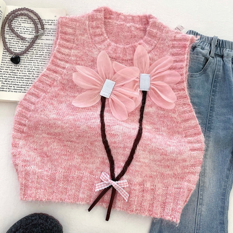 Baby Girl Vest Shirt and Flared Jeans Three-Piece Set