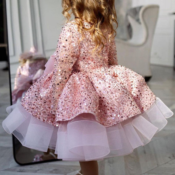 Cute Baby Girl Sequins Beauty Pageant Dress Toddler Birthday Party Ball Gown