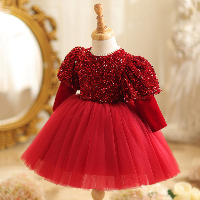 Girls Red Sequin Birthday Dress Girls Christmas Dress Flower Girl Princess Dress Girls Red Sequin Birthday Dress Girls Christmas Dress Flower Girl Princess Dress