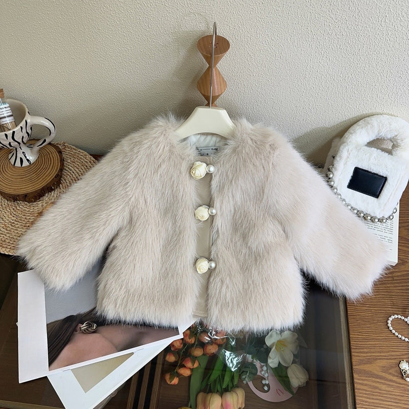 Girls' Winter Warm Faux Fur Vintage Coat