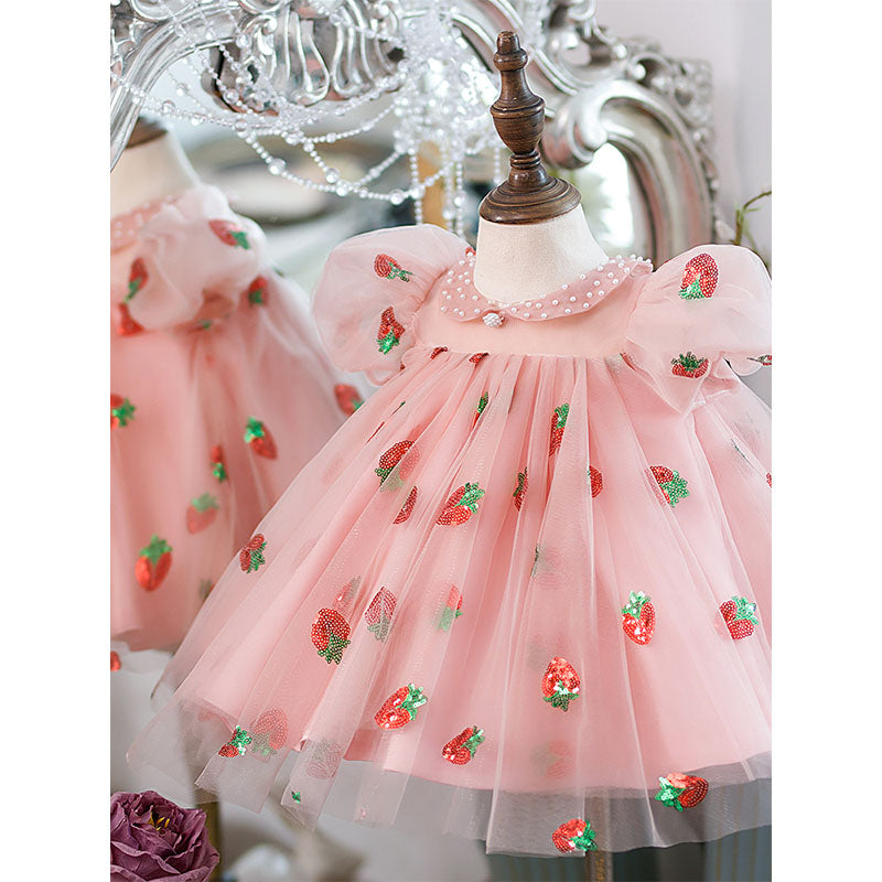 Baby Girl Summer Sequined Strawberry Princess Dress