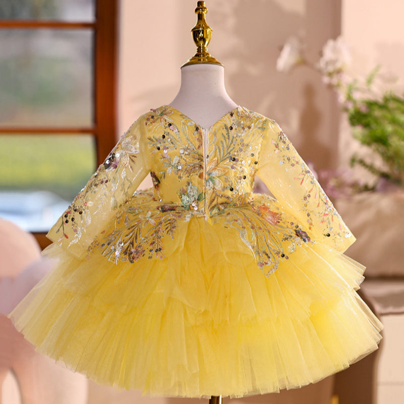 Children's Yellow Party Dress Girls Birthday Puffy Princess Dress