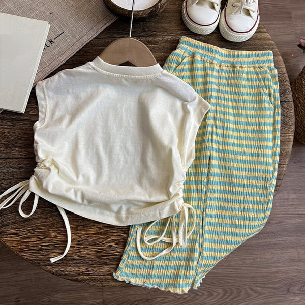 Cute Baby Girl Vest Striped Pants Suit