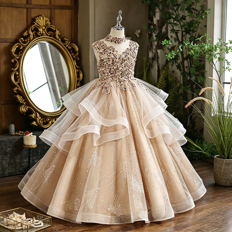 birthday dresses sequin Toddler Prom Girl Dresses Girl Dresses C Tier 10 Years (150cm) 76 Tulle A-line Spaghetti Straps Color:WHITE DOVE MULTI