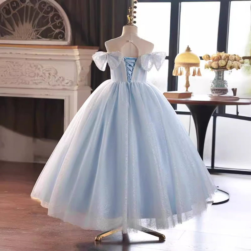 Elegant Baby Blue Christening Dress Toddler Girl Formal Dress