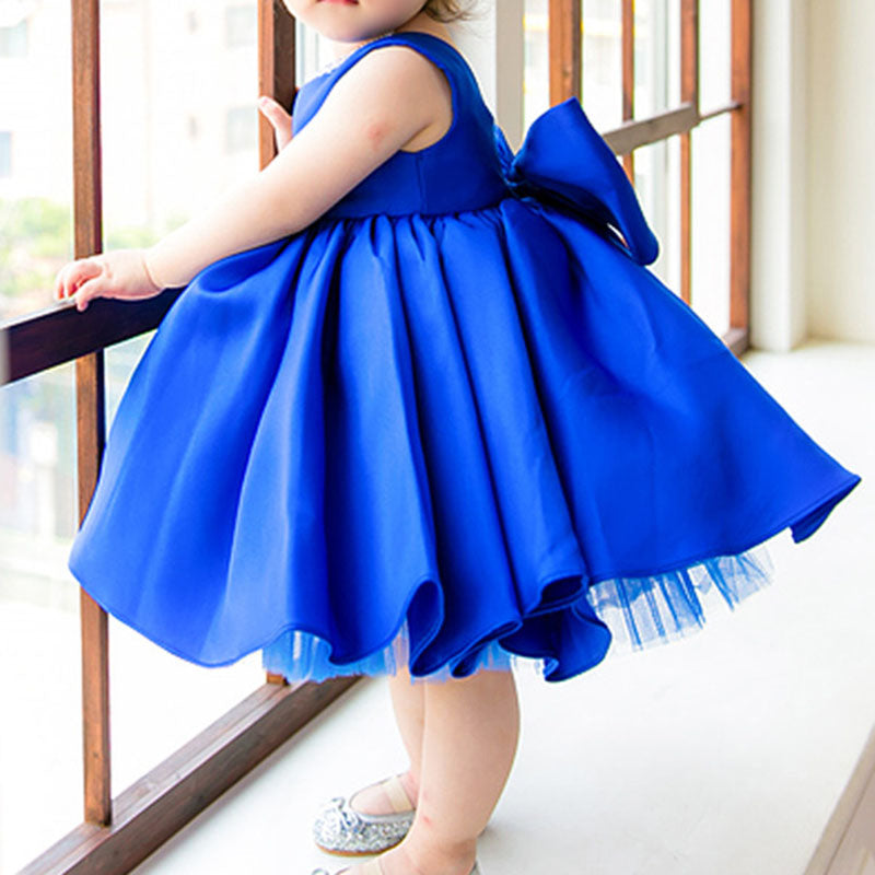 Toddler Prom Dress Girl Blue Sleeveless Party Bow Puffy Princess Dress