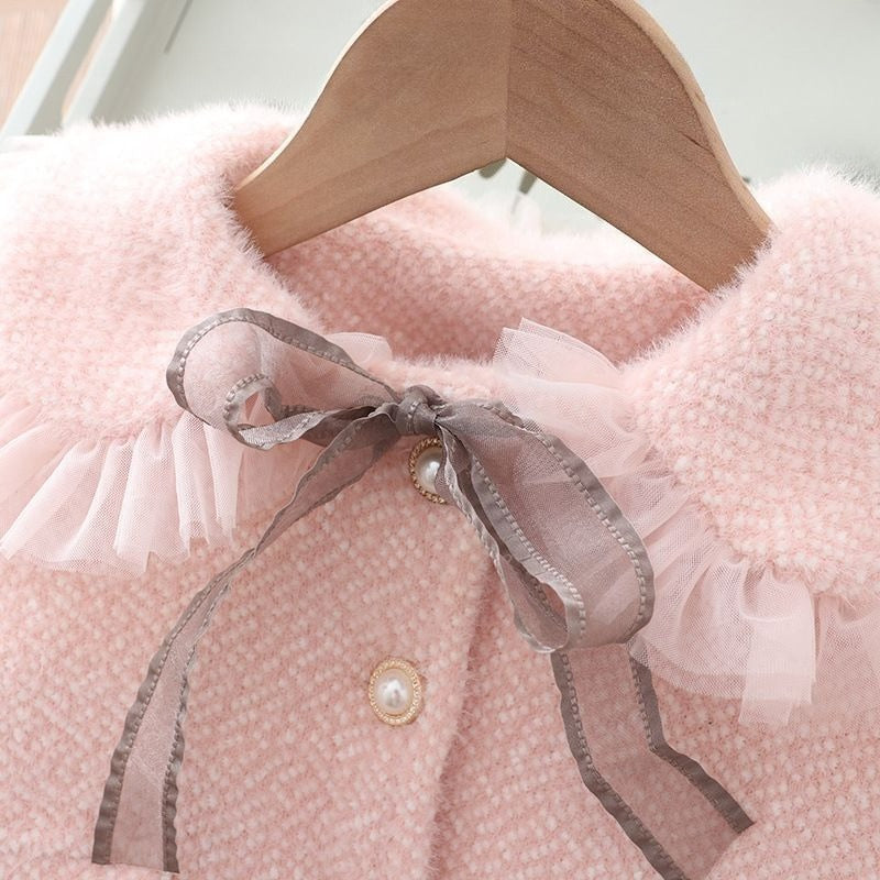 Girls' Mink Fleece Coat Vest Dress Two-piece Set